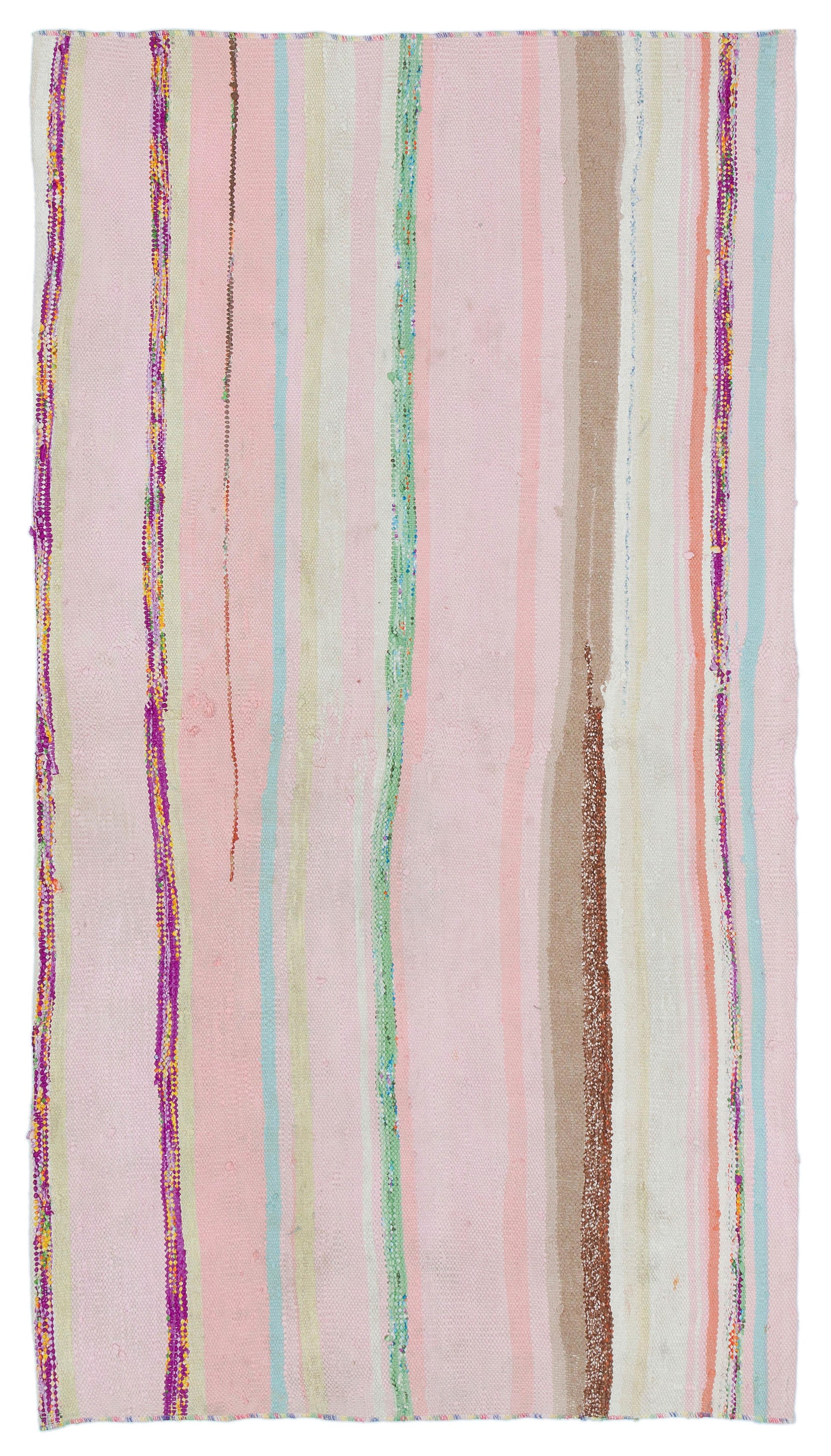 Pembe Anadolu Bohem Çizgili Yün Halı 161x89 - Özel Seri