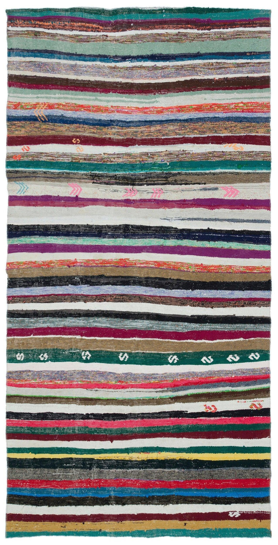Colorful Striped Wool Flatweave Kilim Rug 150x300 cm (4'11" x 9'10") – in the hallway