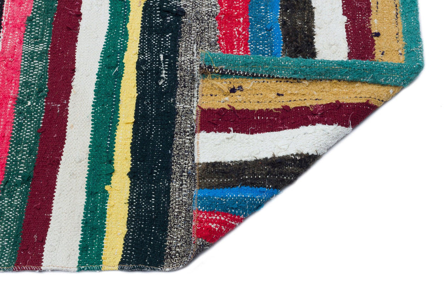 Beyaz Bordo Anadolu Bohem Çizgili Yün Halı 150x300 - Özel Seri