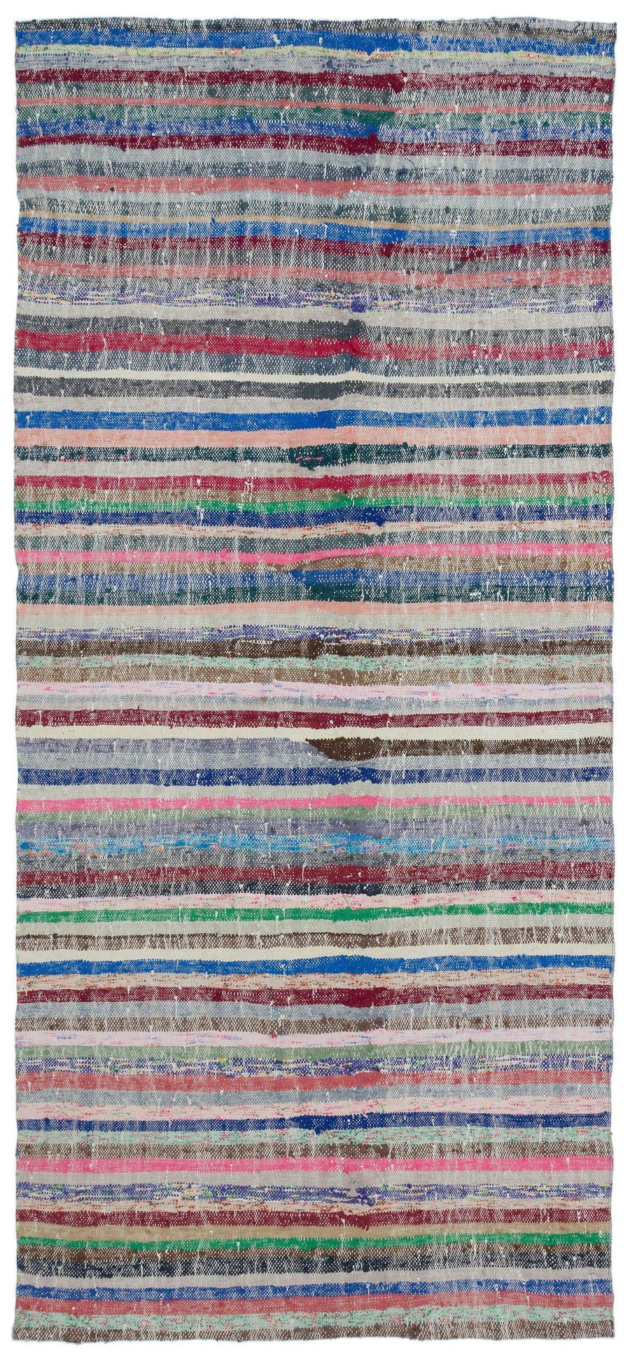 Blauer Teppich: Mehrfarbiger Wollkelim Läufer 143x313 cm – im Flur