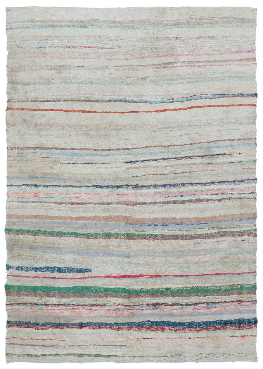 Cream Rug with Modern Stripes Hand-Woven 161x214 cm (5'3" x 7') – in the hallway