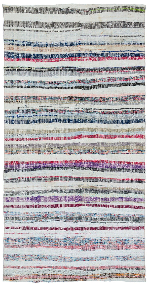 Bej Bohem Çizgili Yün Halı 140x280