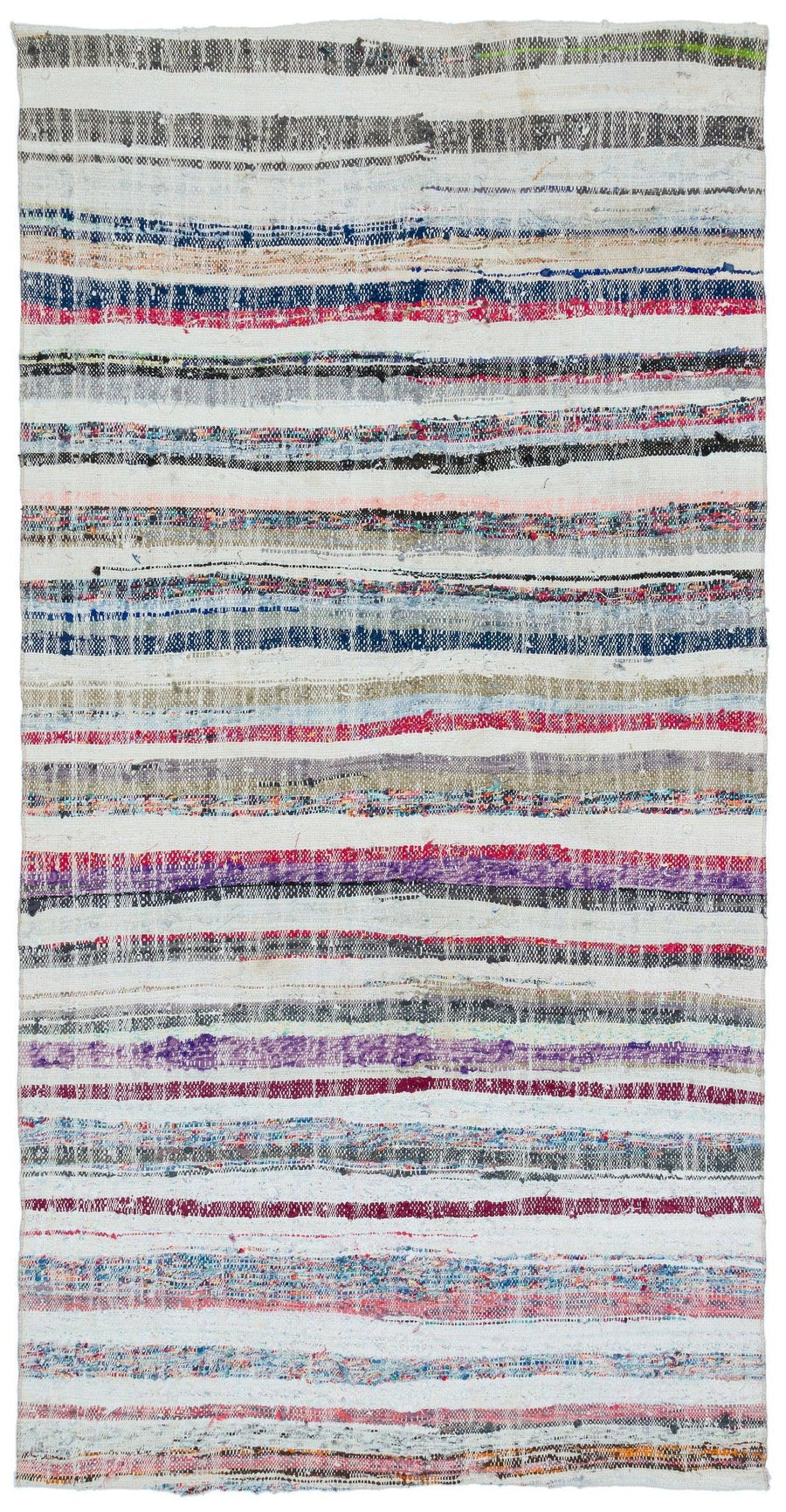 Beyaz Çok Renkli Çizgili Yün El Dokuma Halı 140x280 cm – Koridor kullanımı