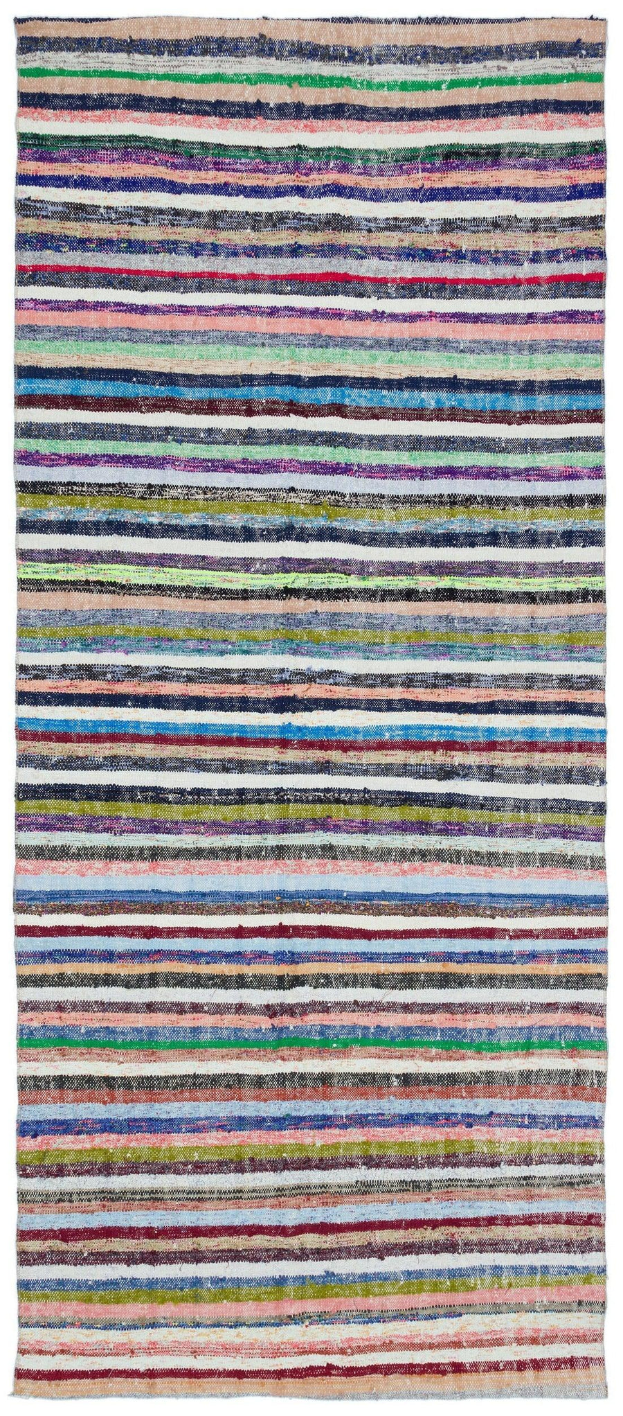 Çok Renkli El Dokuma Halı Modern Çizgili Yün Dokuma 137x315 cm – Koridor kullanımı