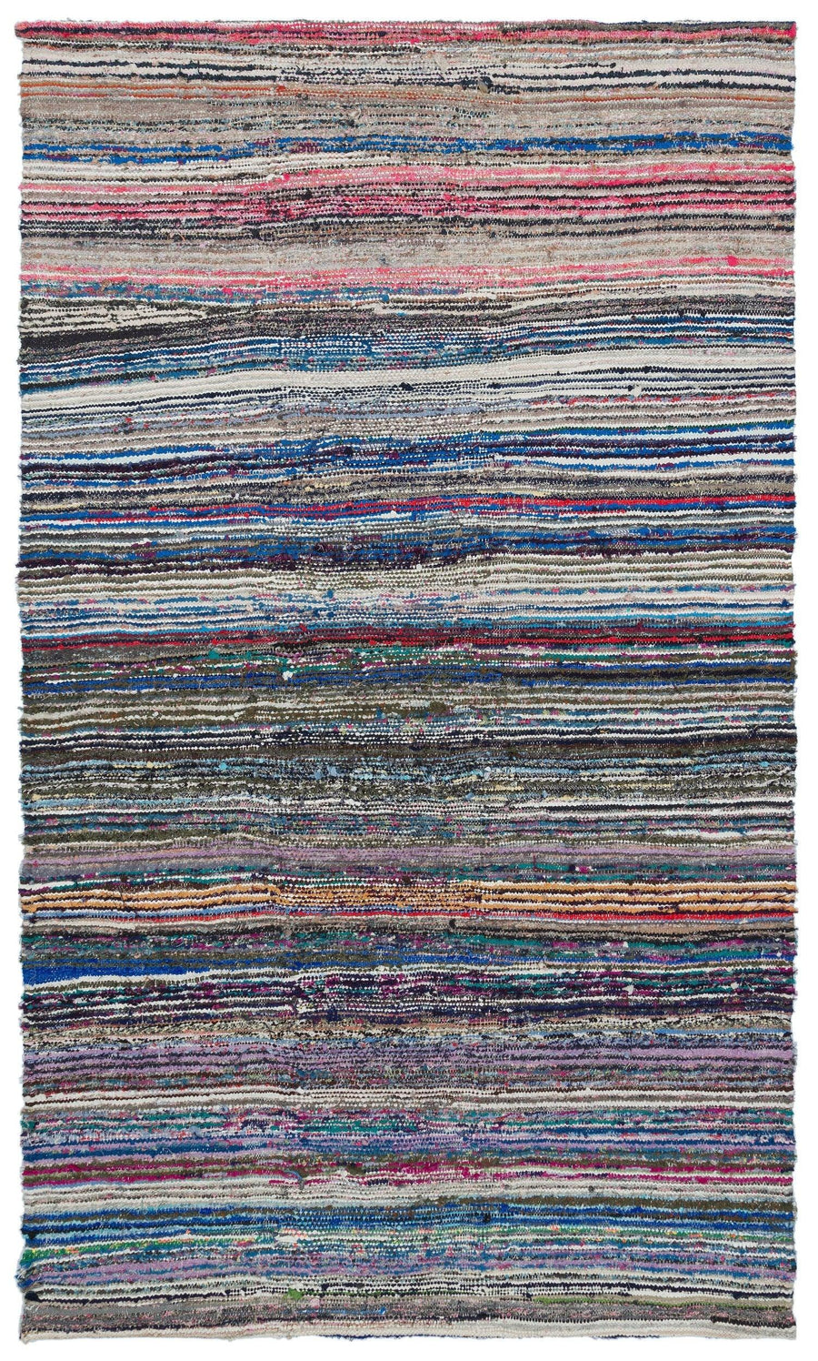 Blue and Purple Striped Hand-Woven Wool Rug 152x258 cm (5' x 8'6") – in the hallway