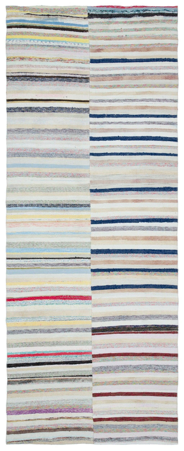 Bej Bohem Çizgili Yün Halı 136x350