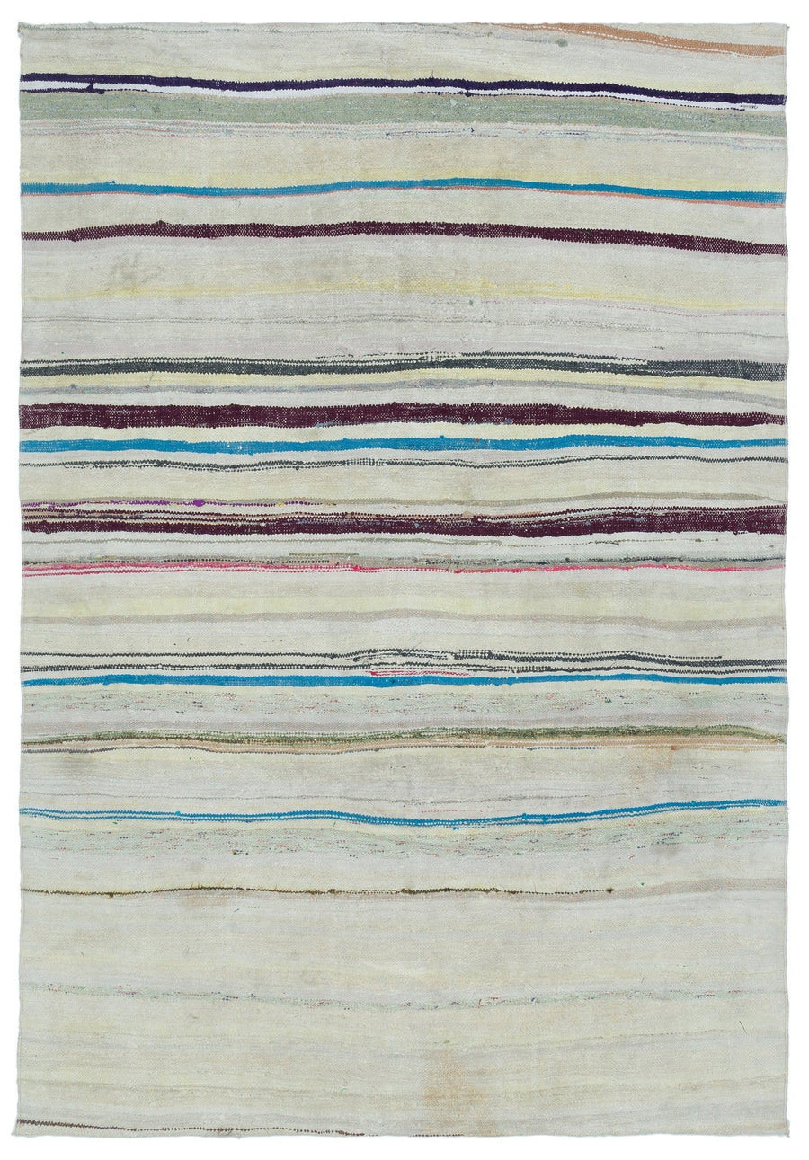 Red and Blue Striped Flatweave Kilim Rug 165x238 cm (5'5" x 7'10") – in the living room