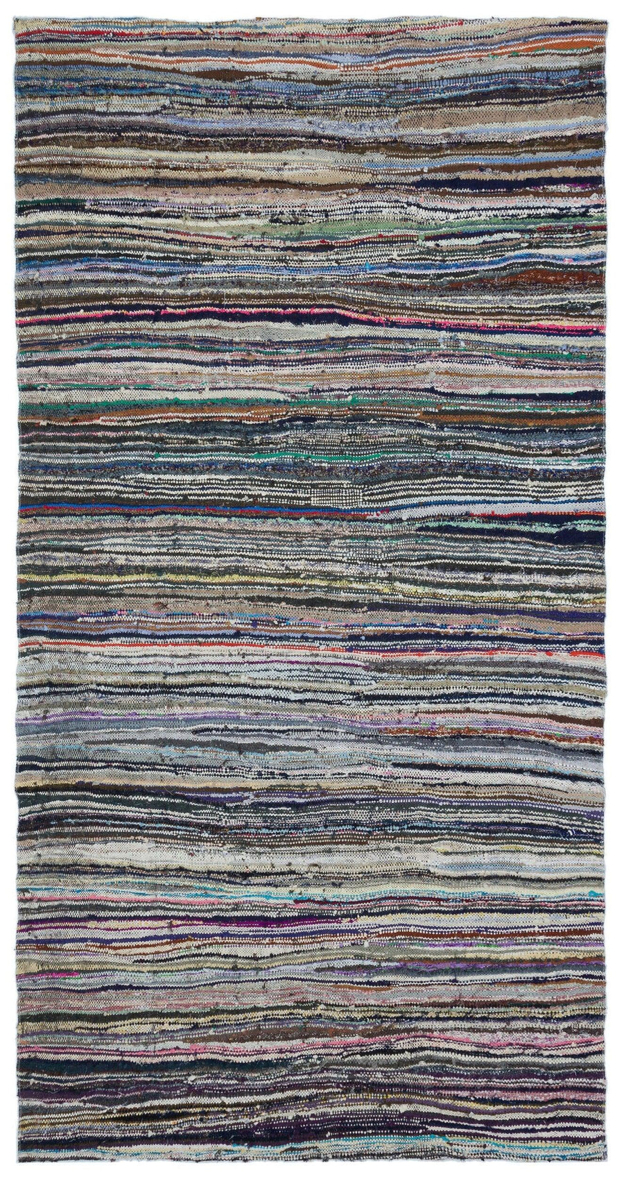 Çok Renkli El Dokuma Halı Çizgili Gri Detaylı Bohem Stil 155x308 cm 31904 – Koridor kullanımı