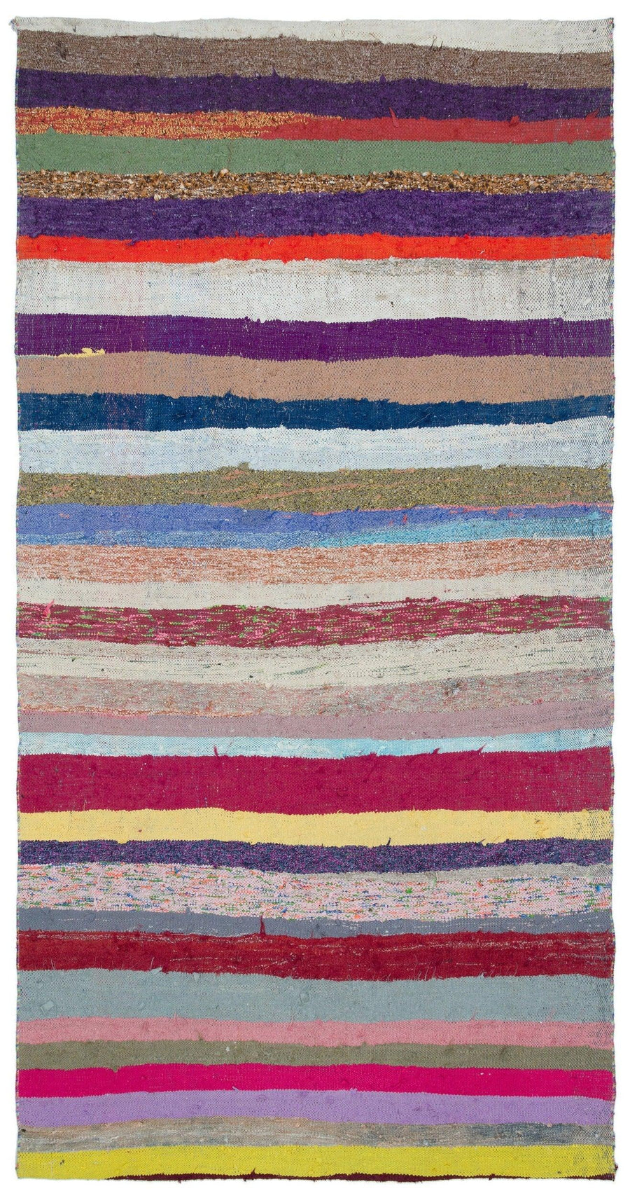 Multicolored Striped Hand-Woven Wool Rug in Bohemian Style 153x288 cm (5' x 9'5") – in the living room