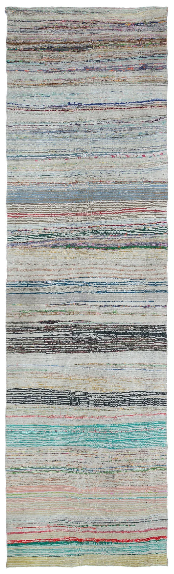 Bej Bohem Çizgili Yün Halı 101x353