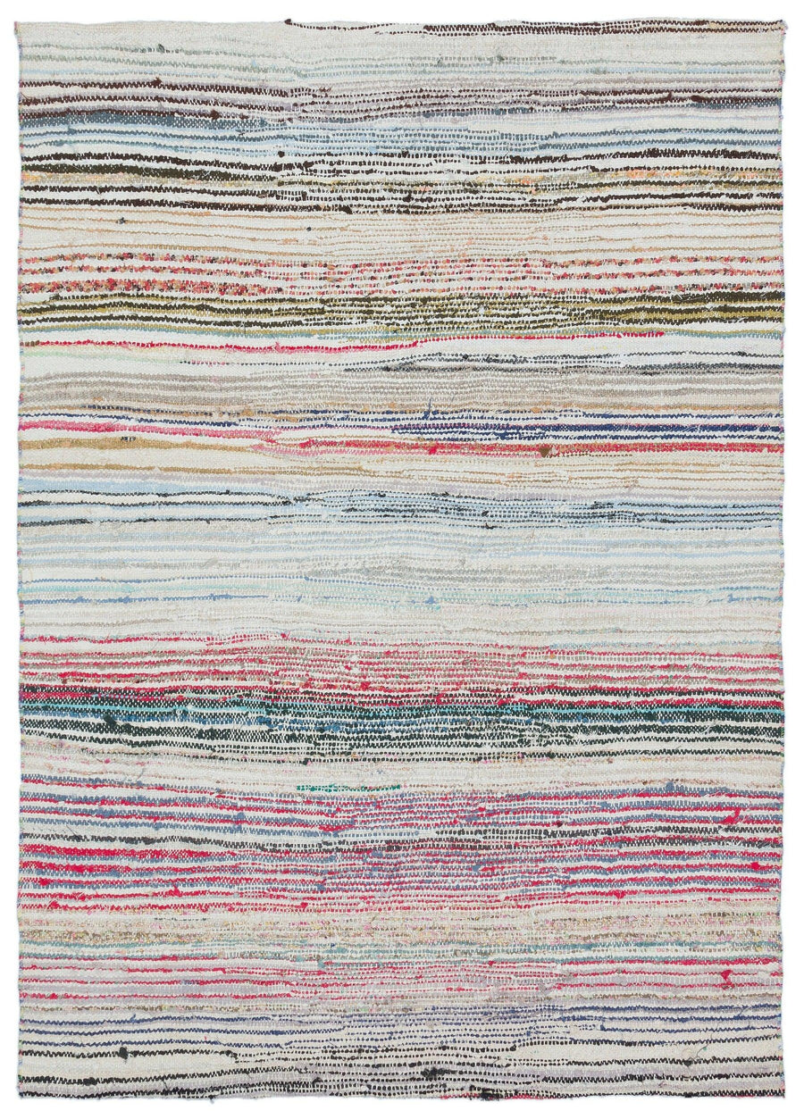 Beyaz El Dokuma Halı Çok Renkli Çizgili Desen 131x187 cm – Koridor kullanımı