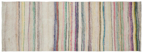 Girit Bej Çizgili Yün El Dokuma Halısı 135 x 377 Apex Unique