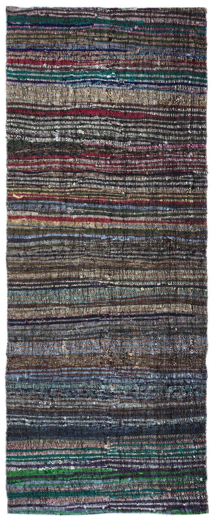 Multicolored Striped Wool Kilim Runner Rug 123x304 cm (4' x 10') – in the hallway