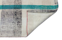 Cream & Turquoise Geometric Wool Kilim Runner 125x365 cm (4'1" x 12')