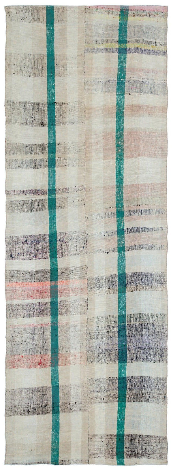 Bej Anadolu Modern Çizgili Yün Halı 125x365 - Özel Seri