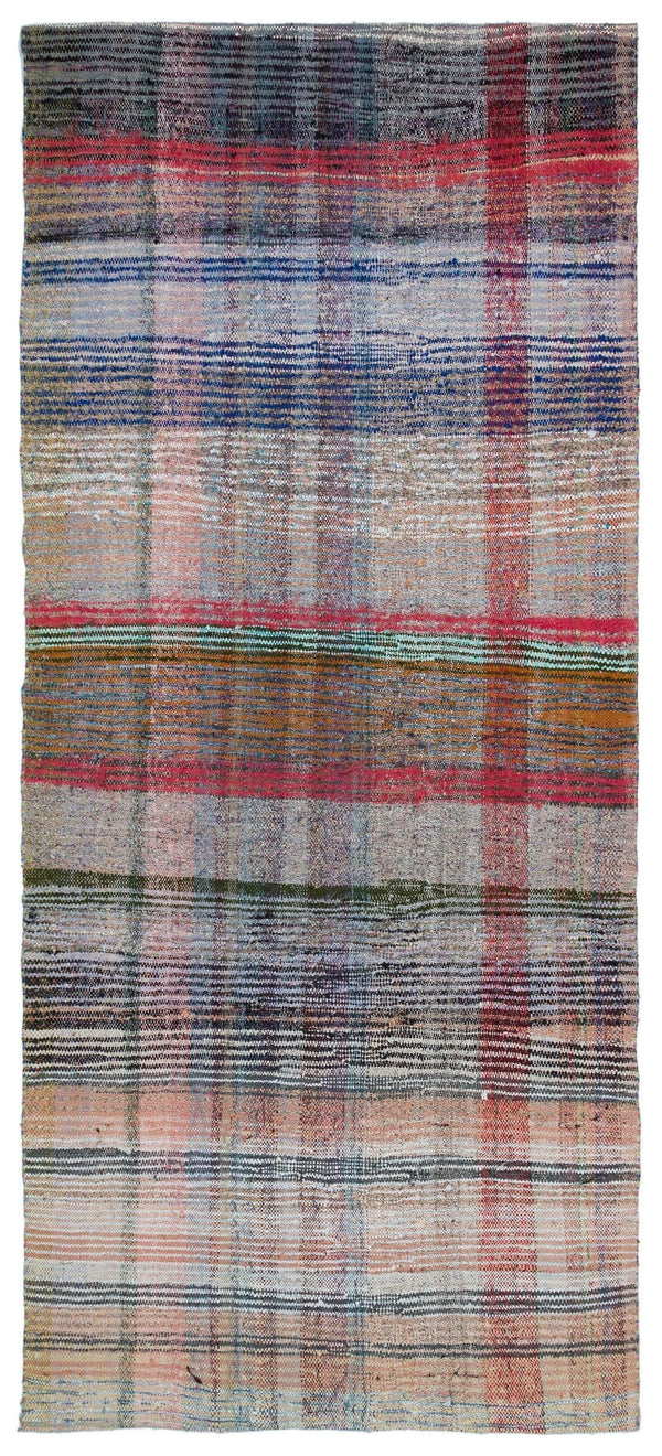 Antrasit Bej Bohem Çizgili Yün Halı 137x308