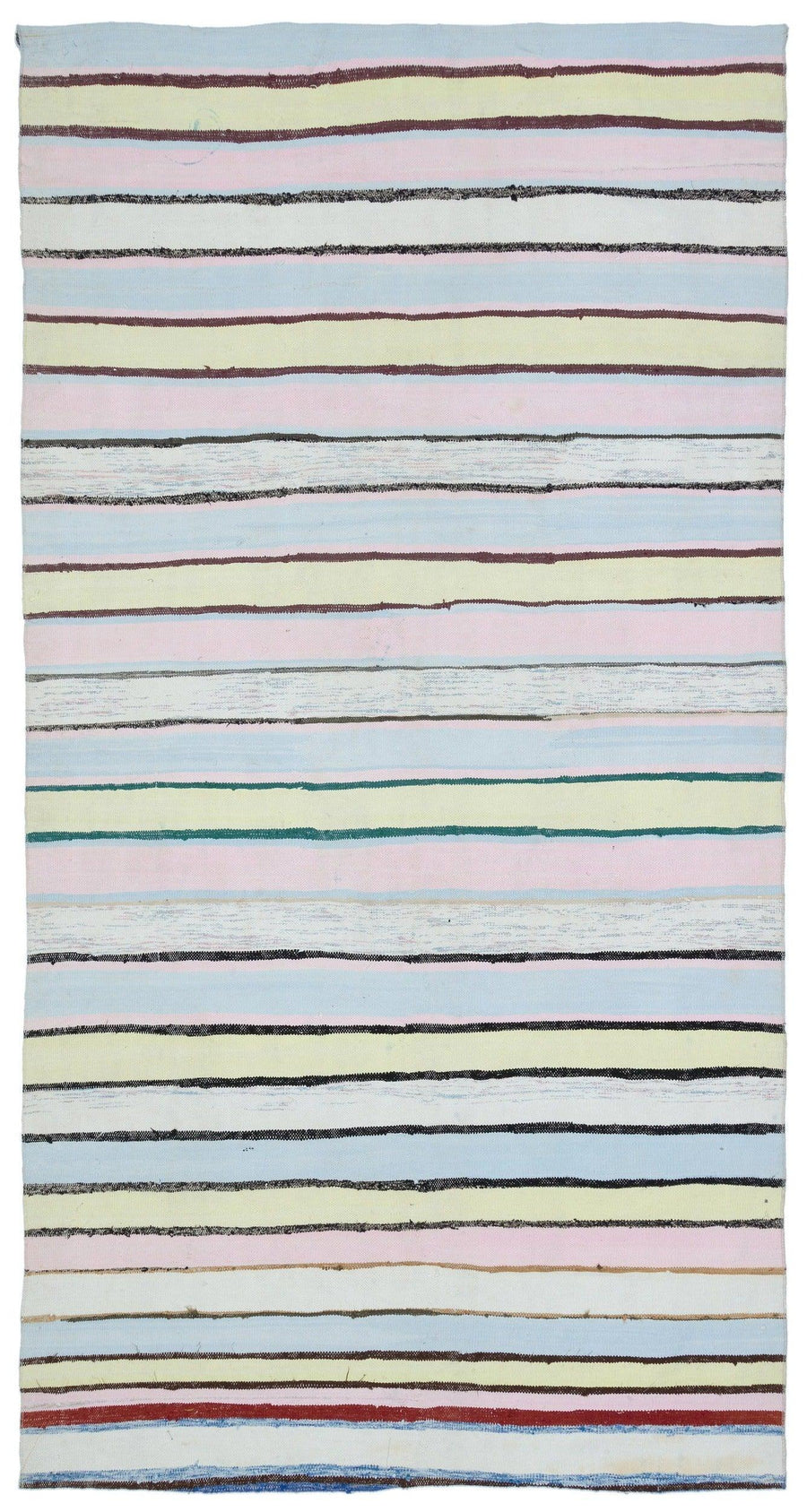Weißer Wollkelim mit modernen bunten Streifen 164x310 cm – im Flur