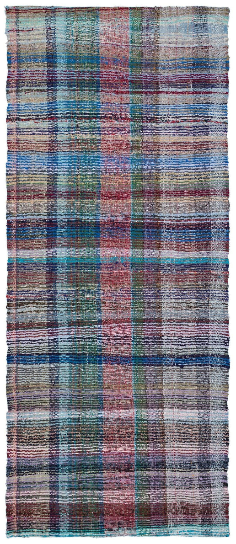 Multicolour Striped Wool Flatweave Kilim Runner Rug 136x327 cm (4'6" x 10'9") – in the hallway