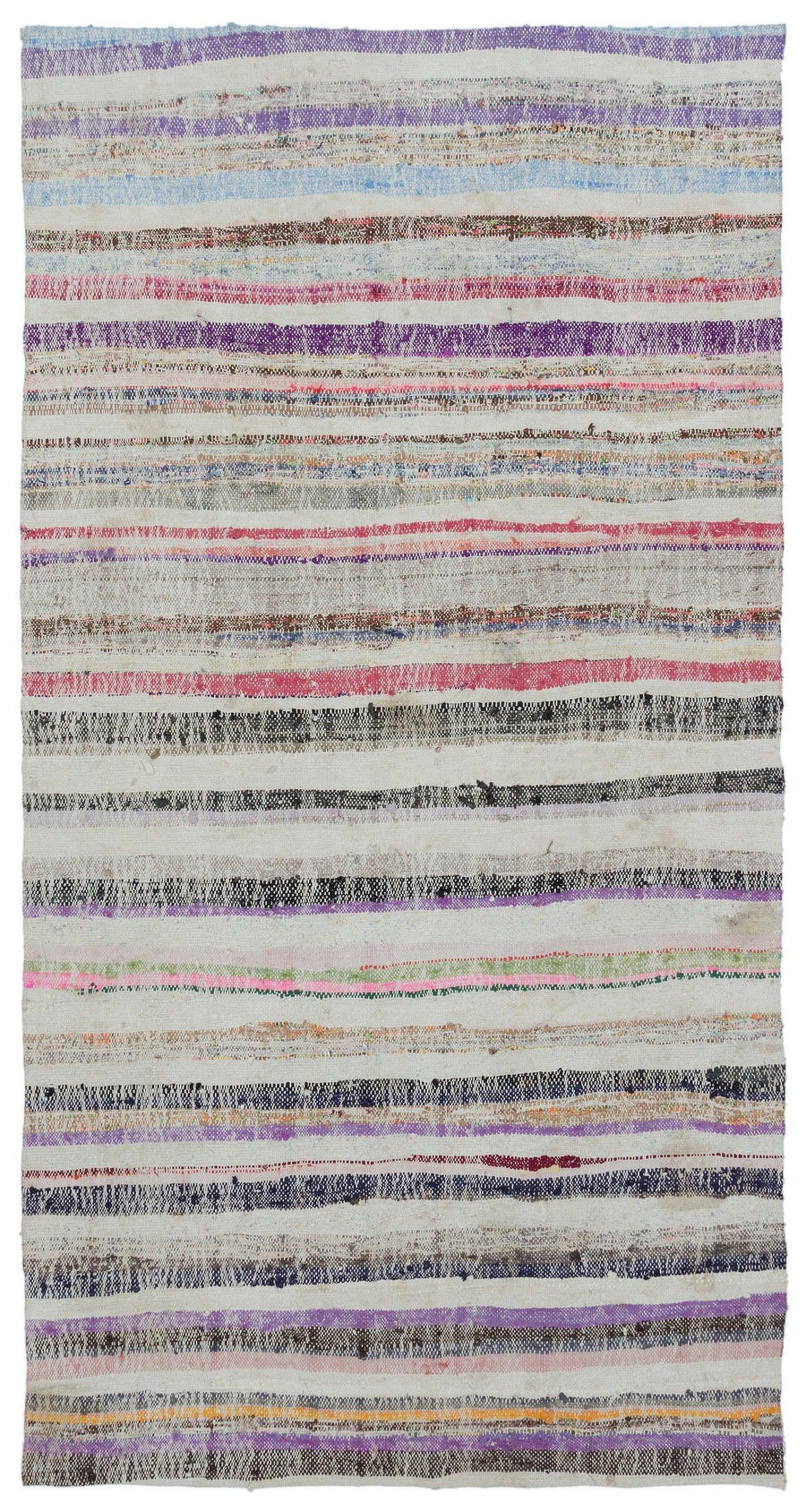 White & Multicolour Striped Flatweave Kilim Rug 128x255 cm (4'2" x 8'4") – in the hallway