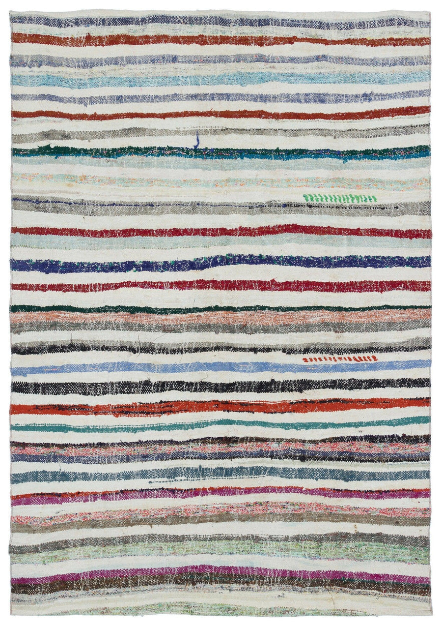 Beyaz El Dokuma Halı Çizgili Bohem Stil Kök Boyalı 165x242 cm 31972 – Koridor kullanımı