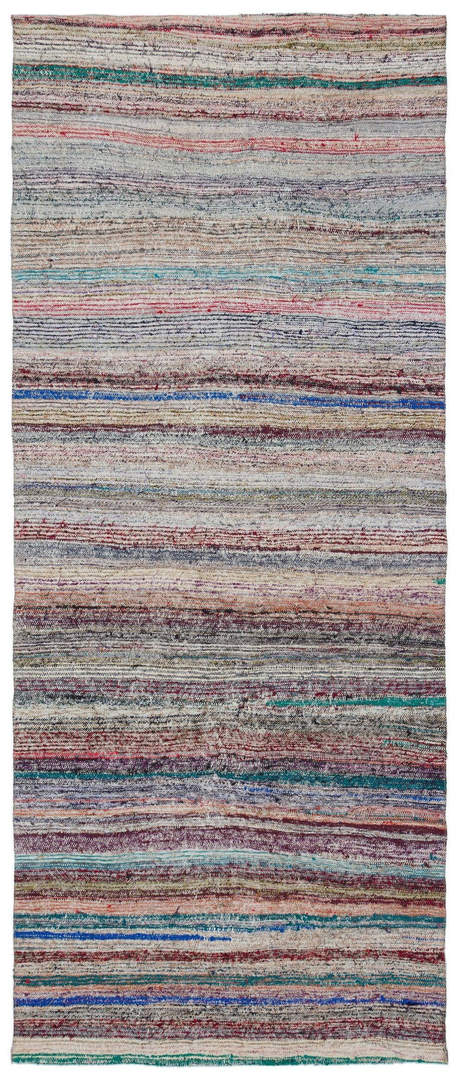 Multicolor Striped Wool Runner Rug 127x310 cm (4'2" x 10'2") – in the hallway