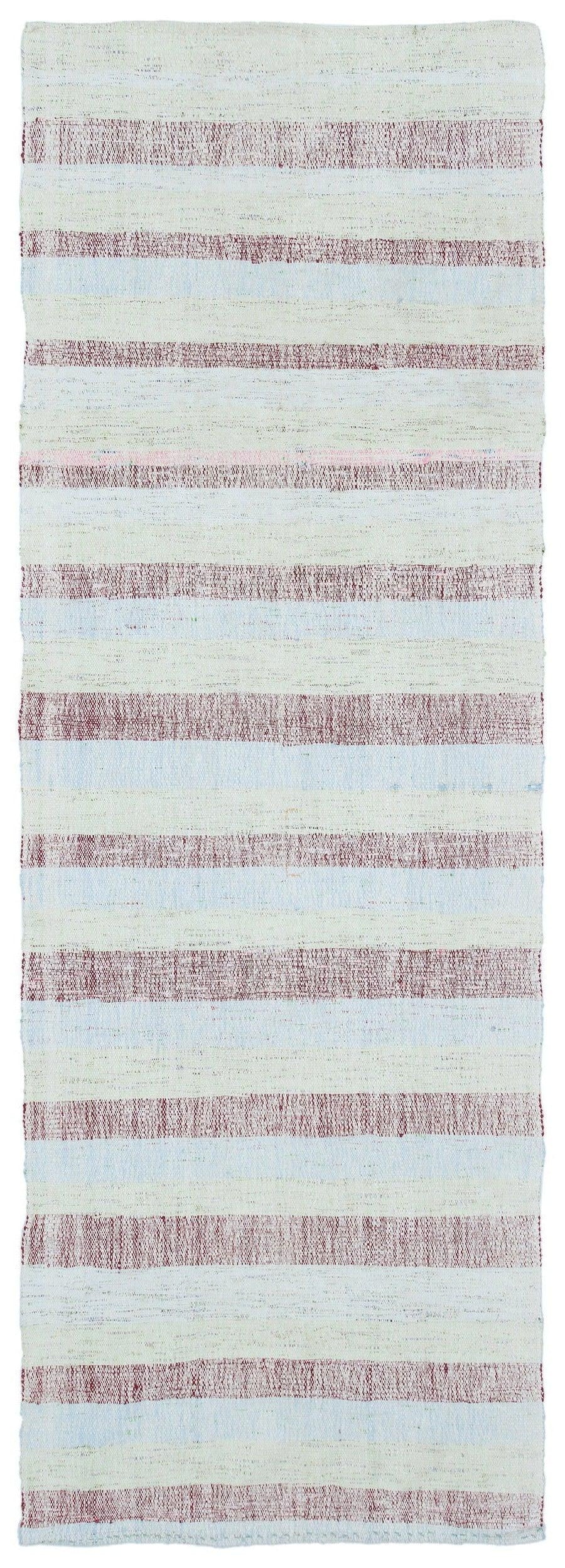 Bohem Çizgili Beyaz ve Bordo Yün El Dokuma Halı 88x261 cm – Koridor kullanımı