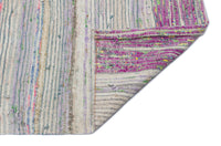 Alfombra de lana gris y multicolor tejida a mano con diseño de rayas, 132x321 cm