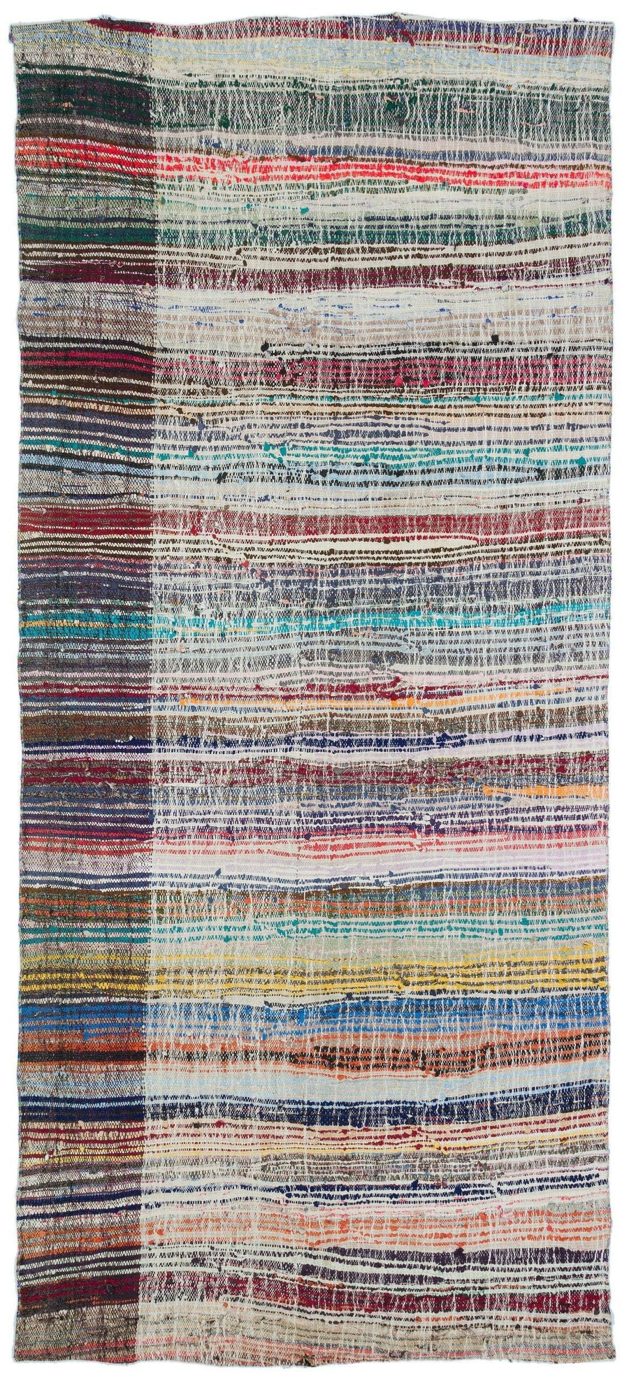 Multicolor Ethnic Striped Flatweave Kilim Runner 147x330 cm (4'10" x 10'10") – in the hallway
