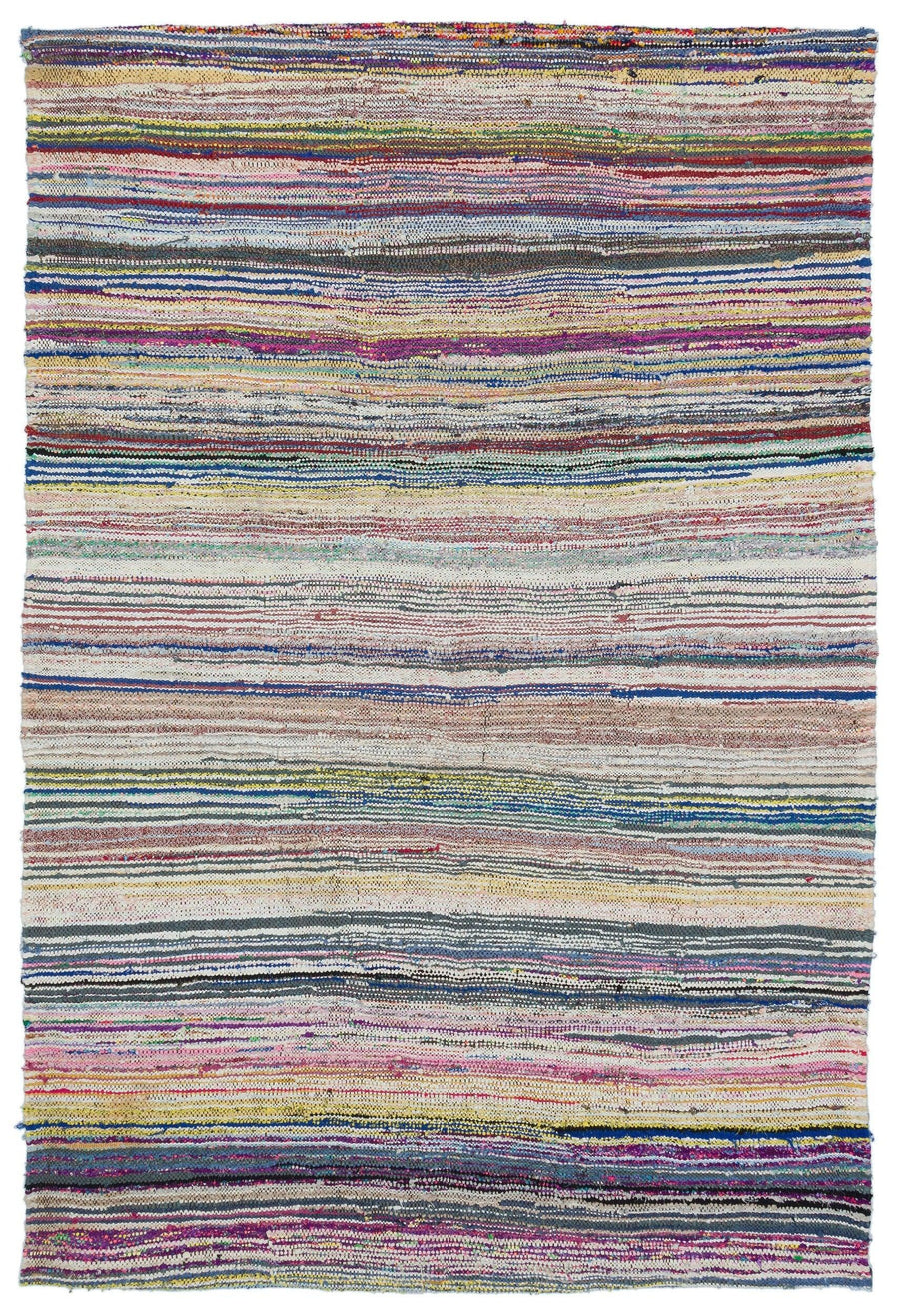 Çok Renkli El Dokuma Halı Çizgili Beyaz Detaylı Bohem Stil 160x232 cm 32033 – Koridor kullanımı
