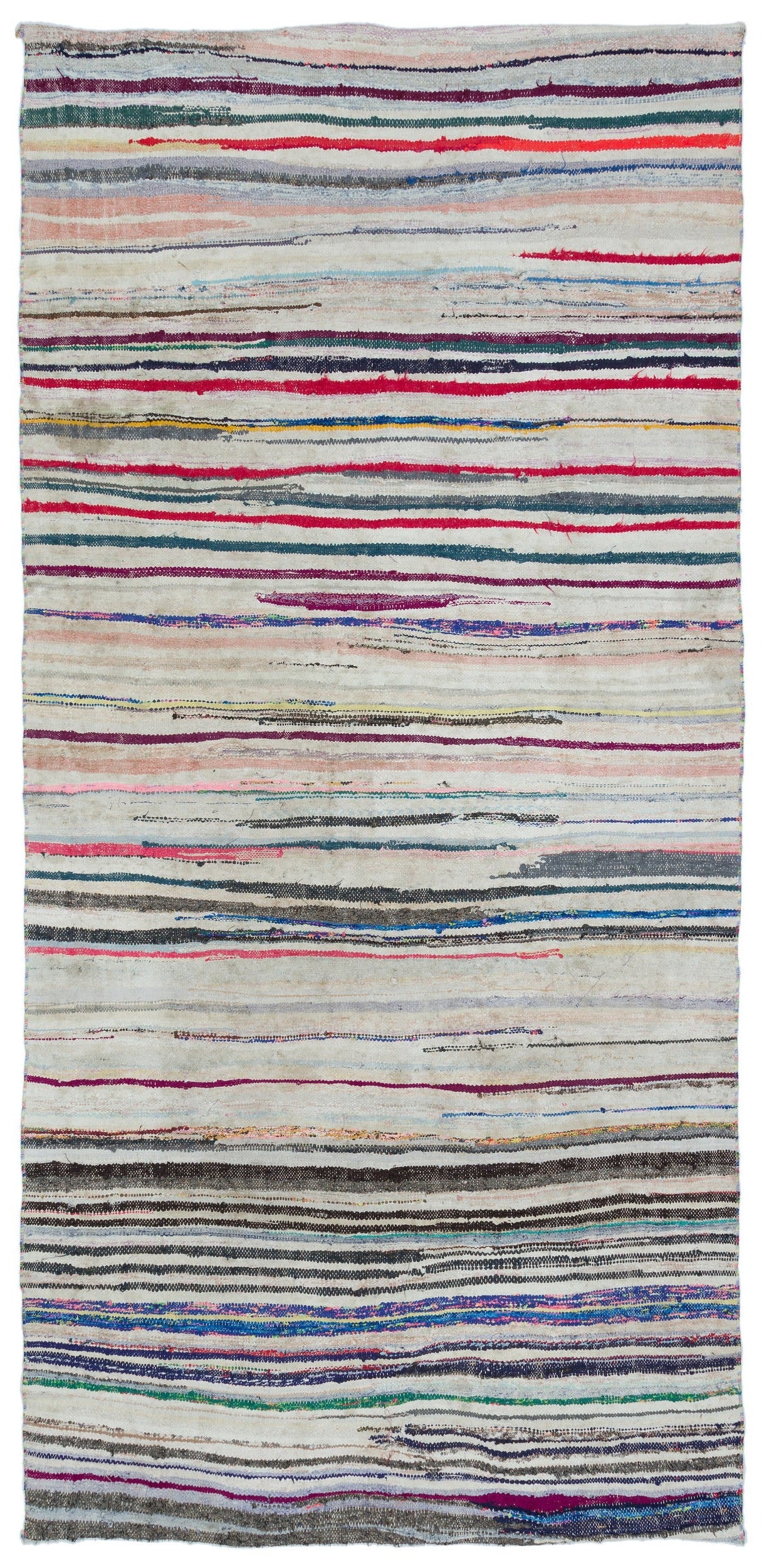 Girit Bej Çizgili Yün El Dokuma Halısı 158 x 314 Apex Unique