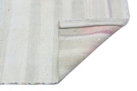 White Striped Flatweave Kilim Rug with Grey & Blue 124x252 cm (4'1" x 8'3")