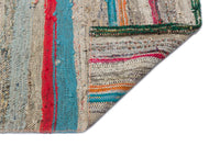 Cream & Red Ethnic Striped Turkish Kilim Runner Rug 142x361 cm (4'8" x 11'10")