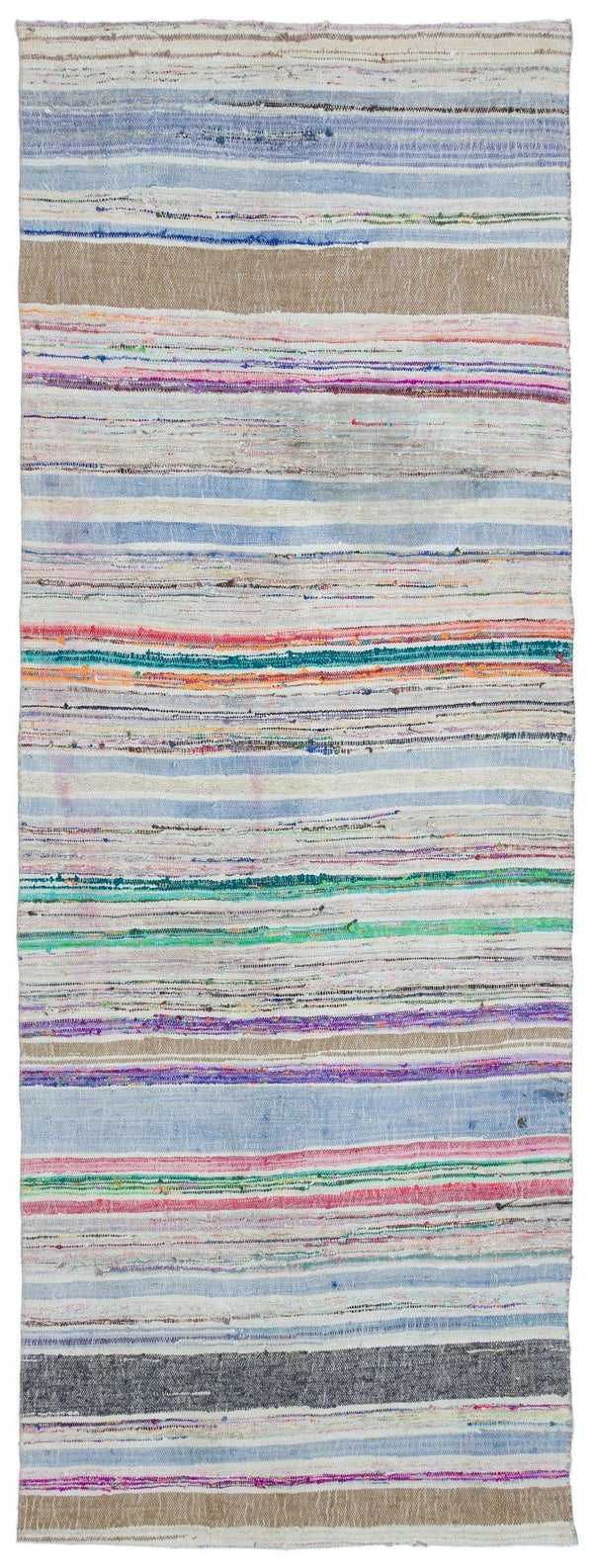 Bej Bohem Çizgili Yün Halı 124x340