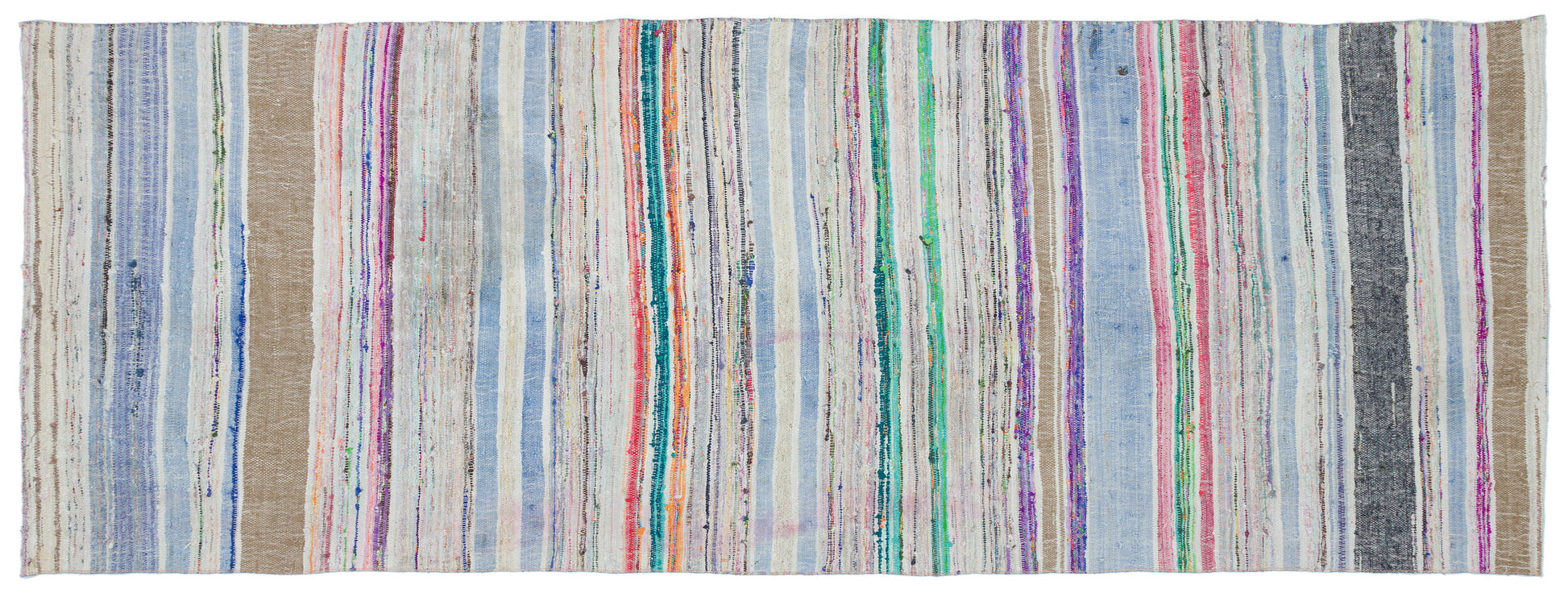 Girit Bej Çizgili Yün El Dokuma Halısı 124 x 340 Apex Unique