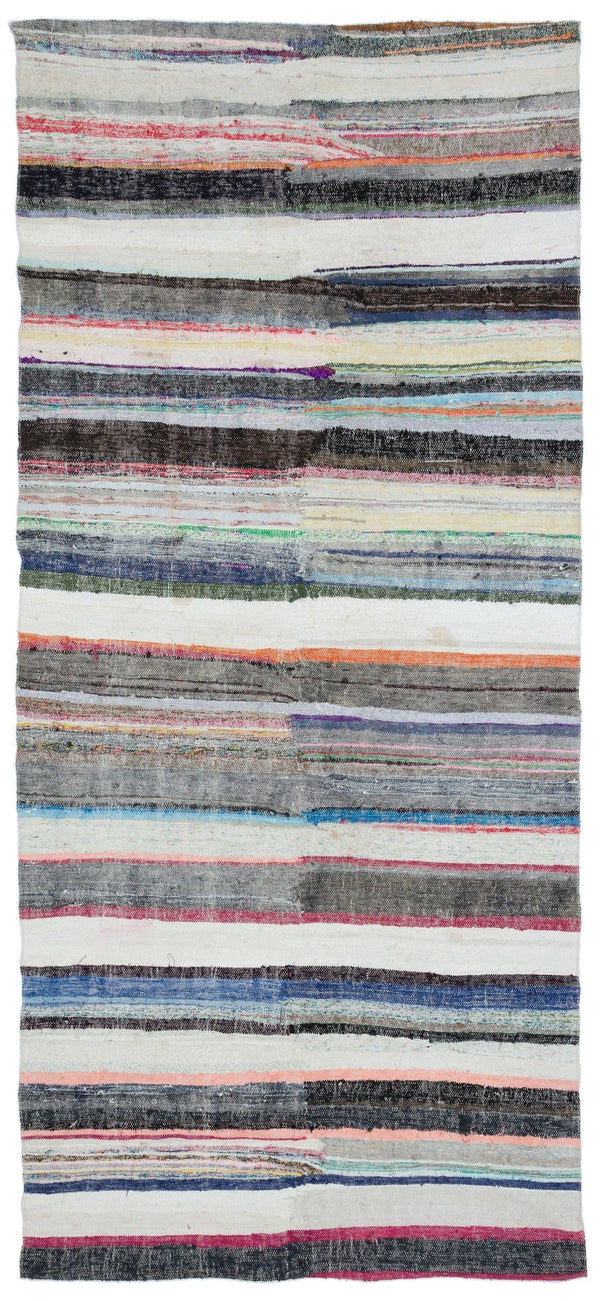 Bej Bohem Çizgili Yün Halı 151x330