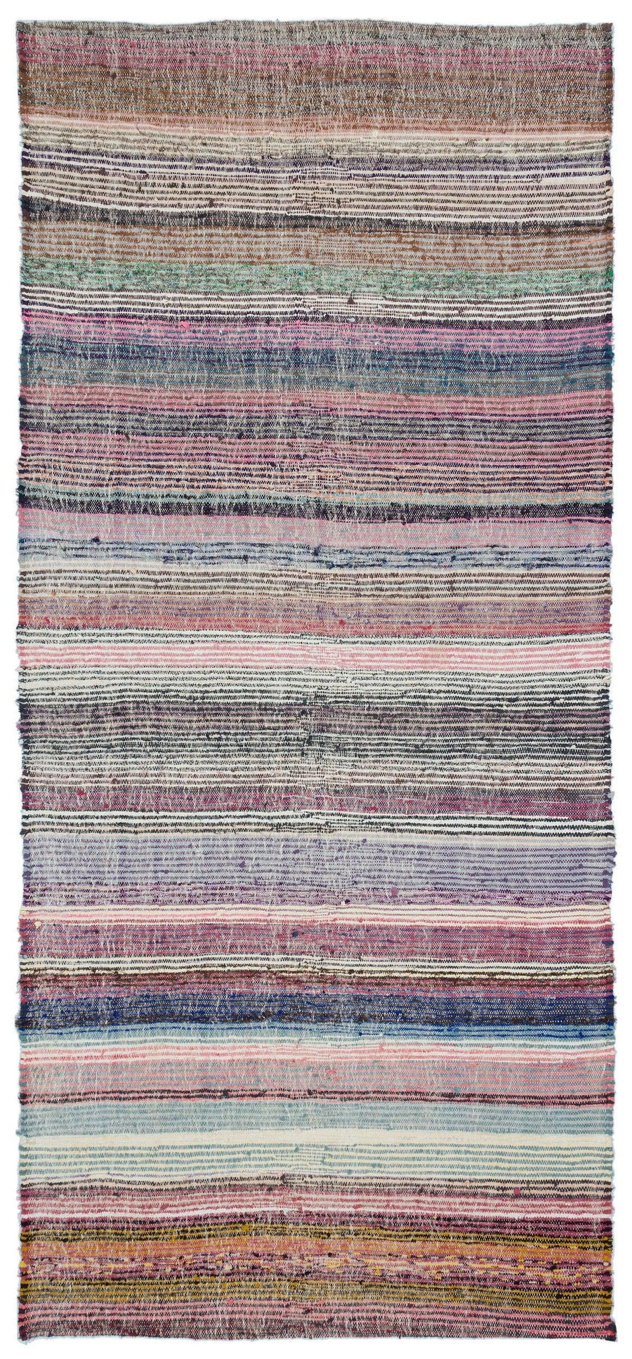 Rosa Teppich: Handgewebter Kelim Läufer mit Streifen 152x345 cm – im Flur