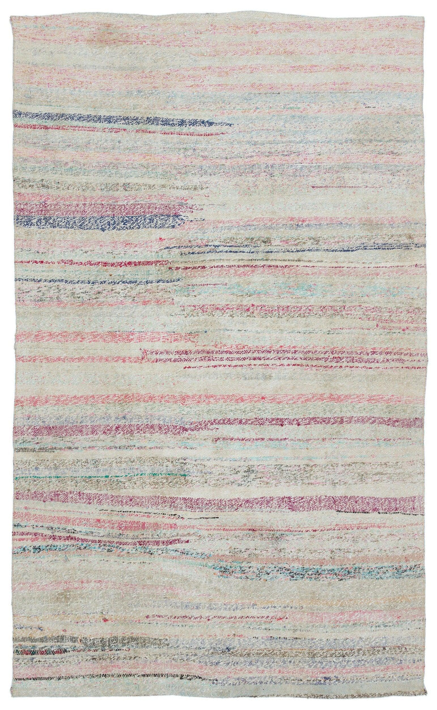 Cream & Pink Striped Flatweave Kilim Rug 145x235 cm (4'9" x 7'9") – in the hallway