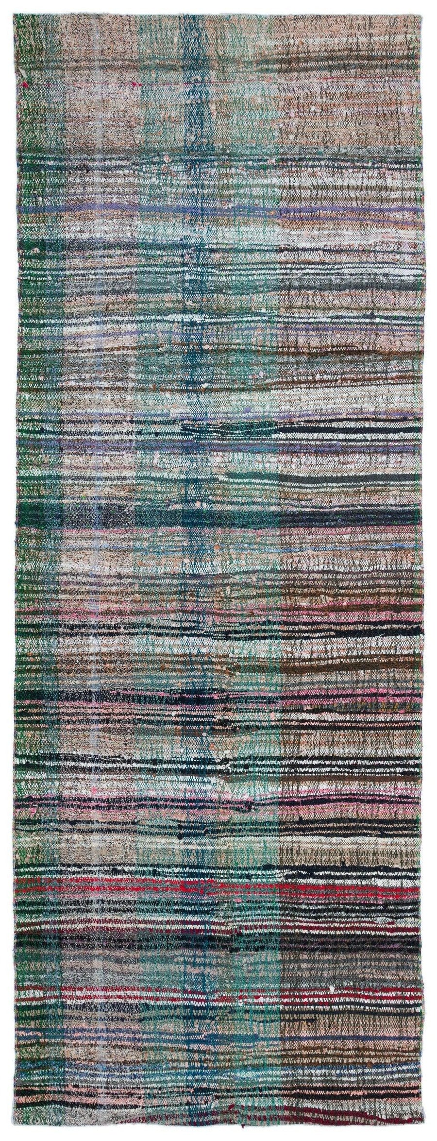 Grüner handgewebter Kelim Läufer mit Streifen 135x357 cm – im Flur