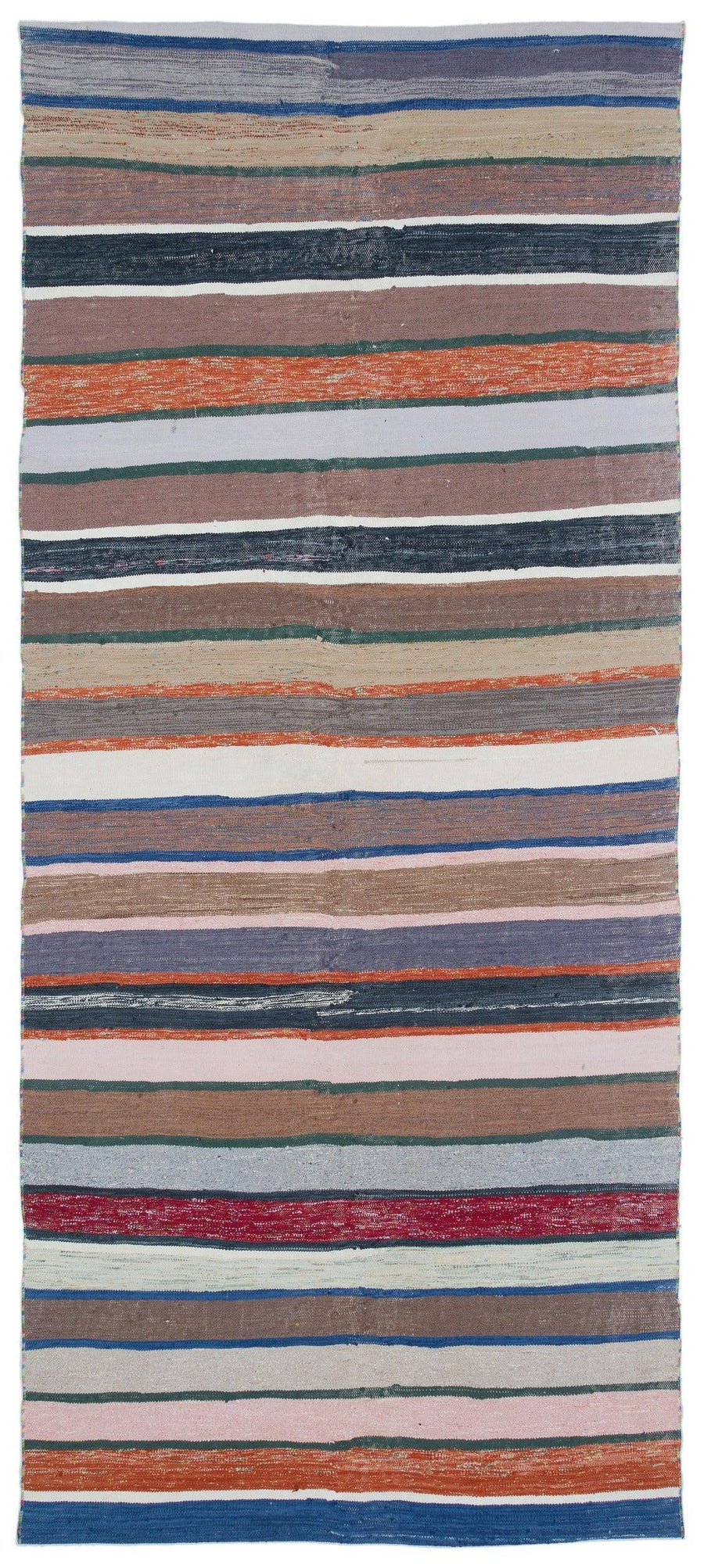 Çok Renkli El Dokuma Halı Çizgili Mavi Detaylı Kök Boyalı 145x327 cm 32071 – Koridor kullanımı