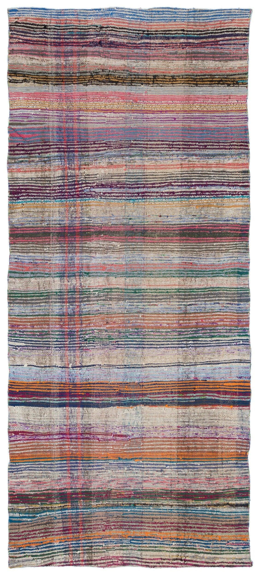Colorful Striped Hand-Knotted Wool Runner Rug 128x300 cm (4'2" x 9'10") – in the hallway
