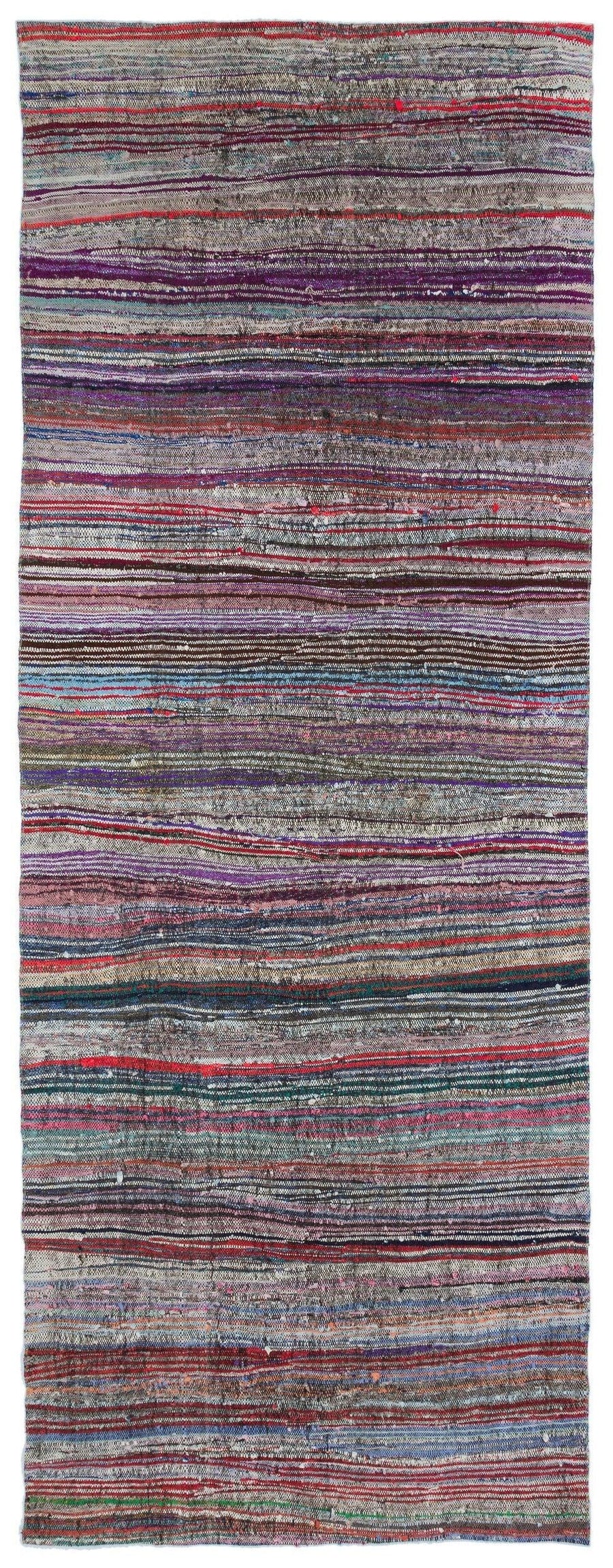 Handgewebter Wollteppich Lila mit bunten Streifen 140x366 cm – im Flur