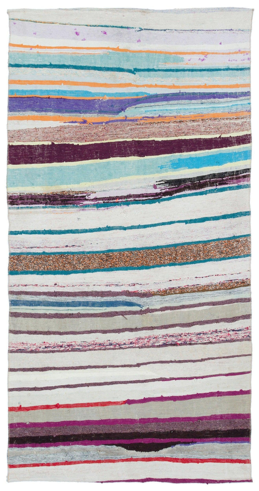 White Minimalist Striped Wool Kilim Rug 125x248 cm (4'1" x 8'2") – in the hallway