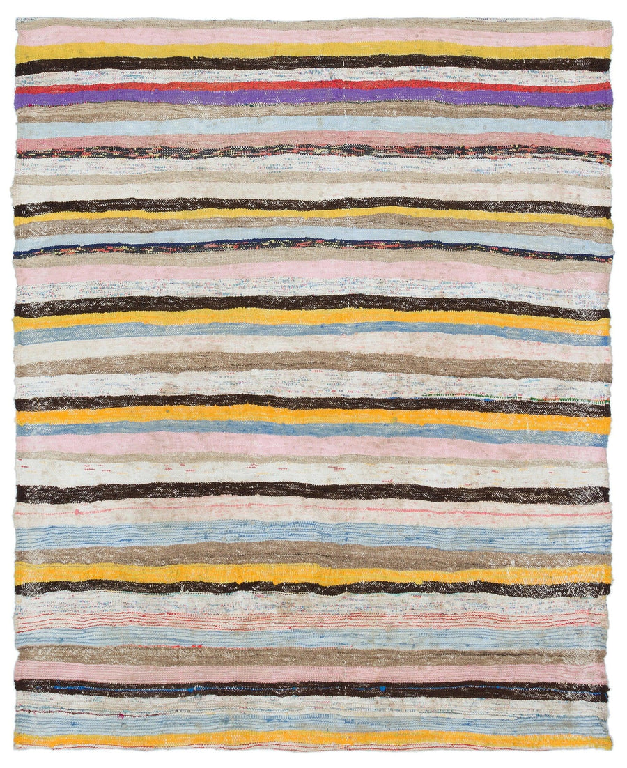 El Dokuma Çok Renkli Çizgili Yün Halı 138x170 cm 32106 – Koridor kullanımı