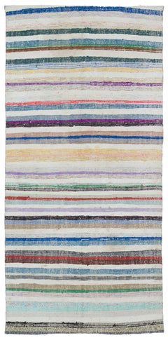 Girit Bej Çizgili Yün El Dokuma Halısı 141 x 290 Apex Unique