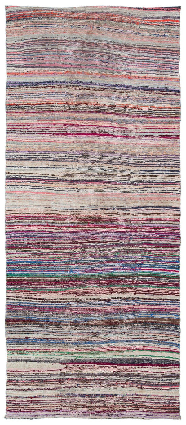Bej Bohem Çizgili Yün Halı 143x347