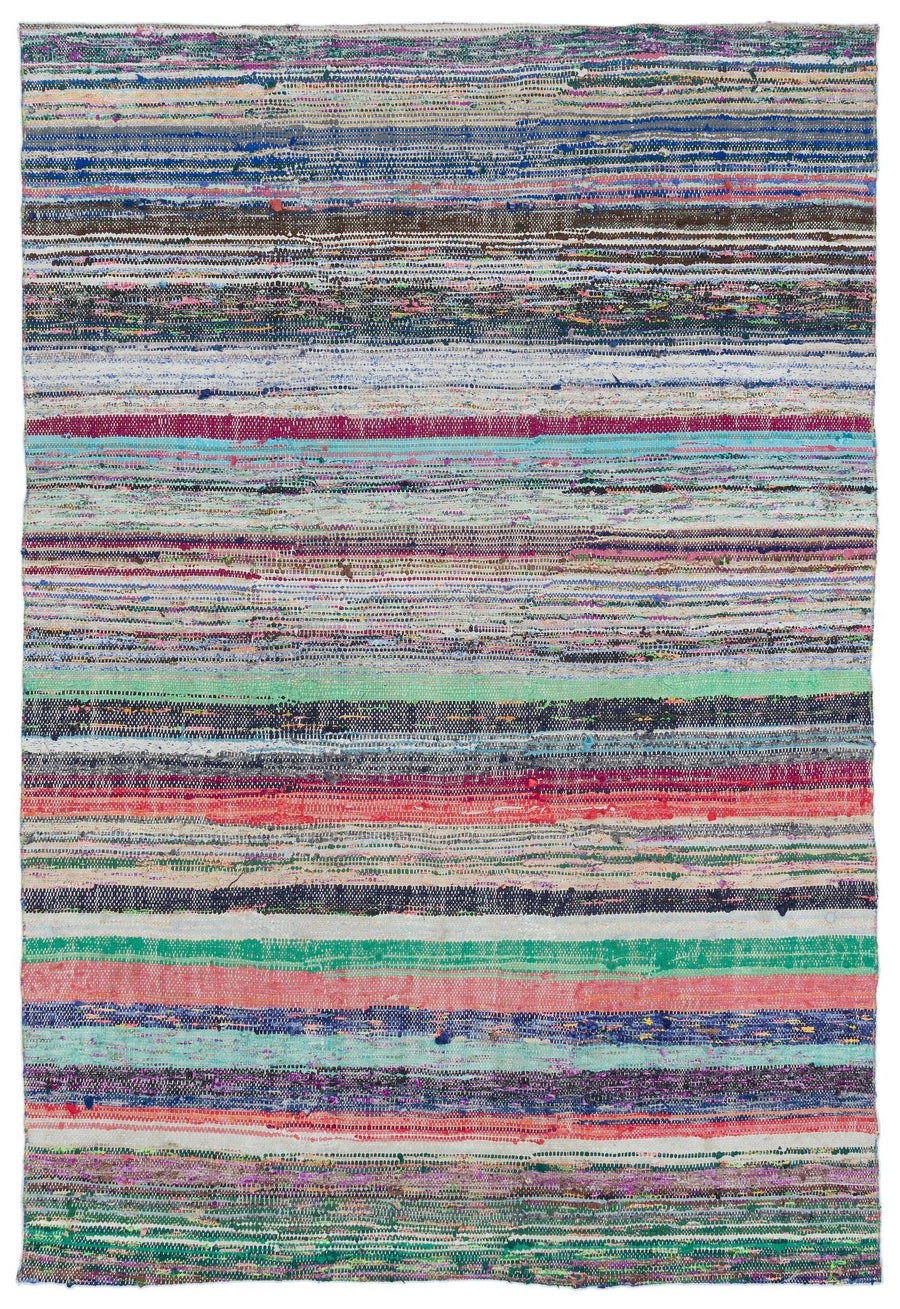 Multicolor Striped Handwoven Wool Area Rug 156x230 cm (5'1" x 7'7") – in the hallway