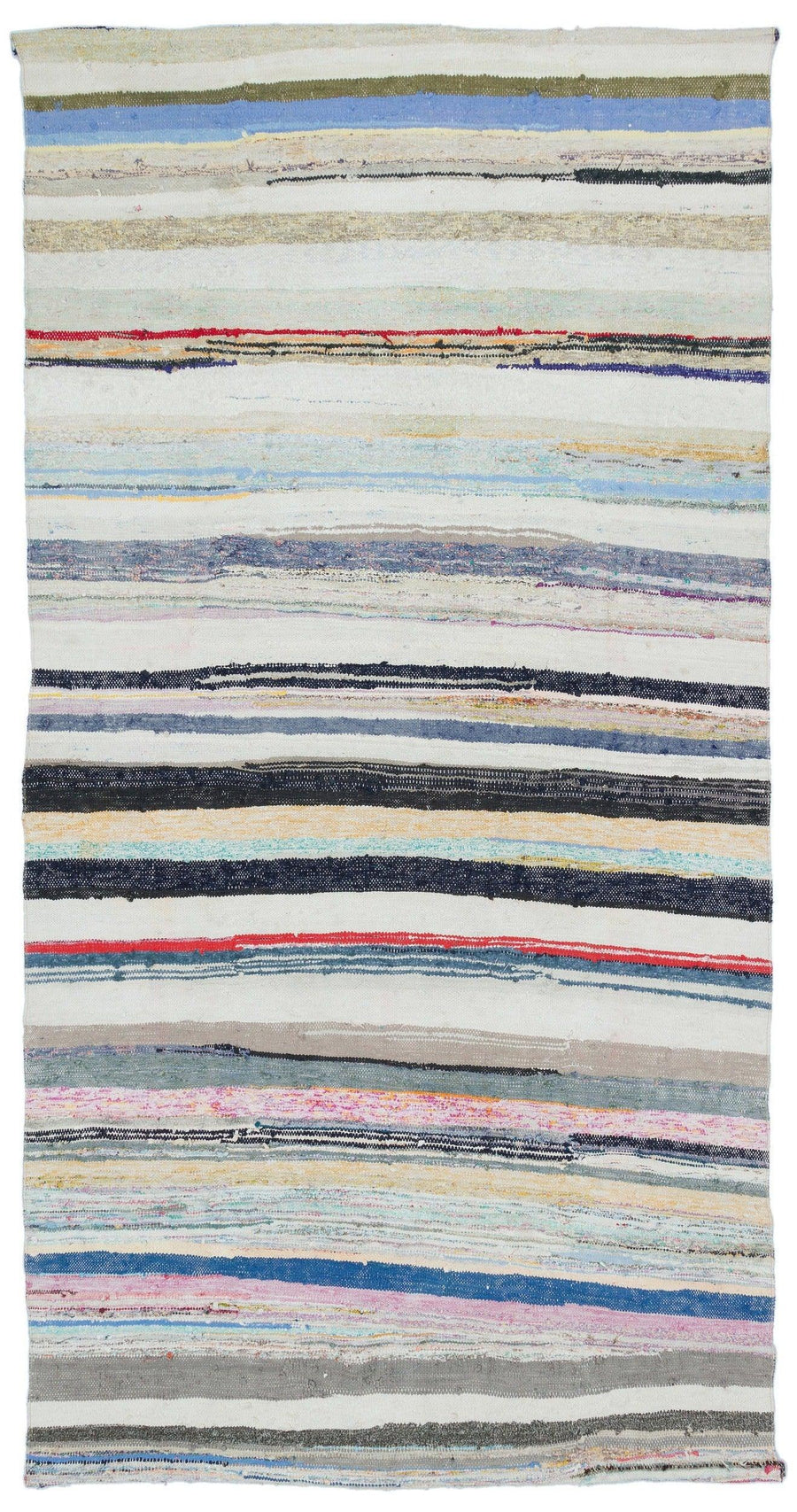 Multicolor Striped White Flatweave Kilim Rug 160x306 cm (5'3" x 10') – in the hallway