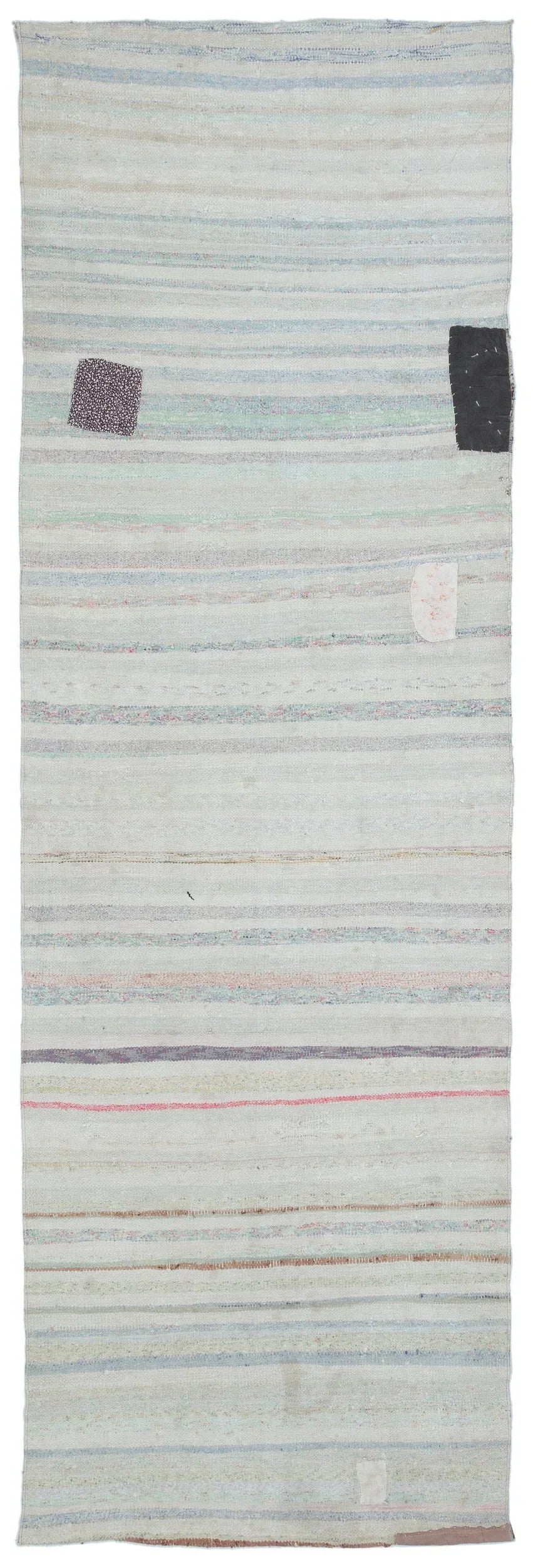 Weißer Wollteppich mit blauen und grauen Streifen 97x308 cm – im Flur