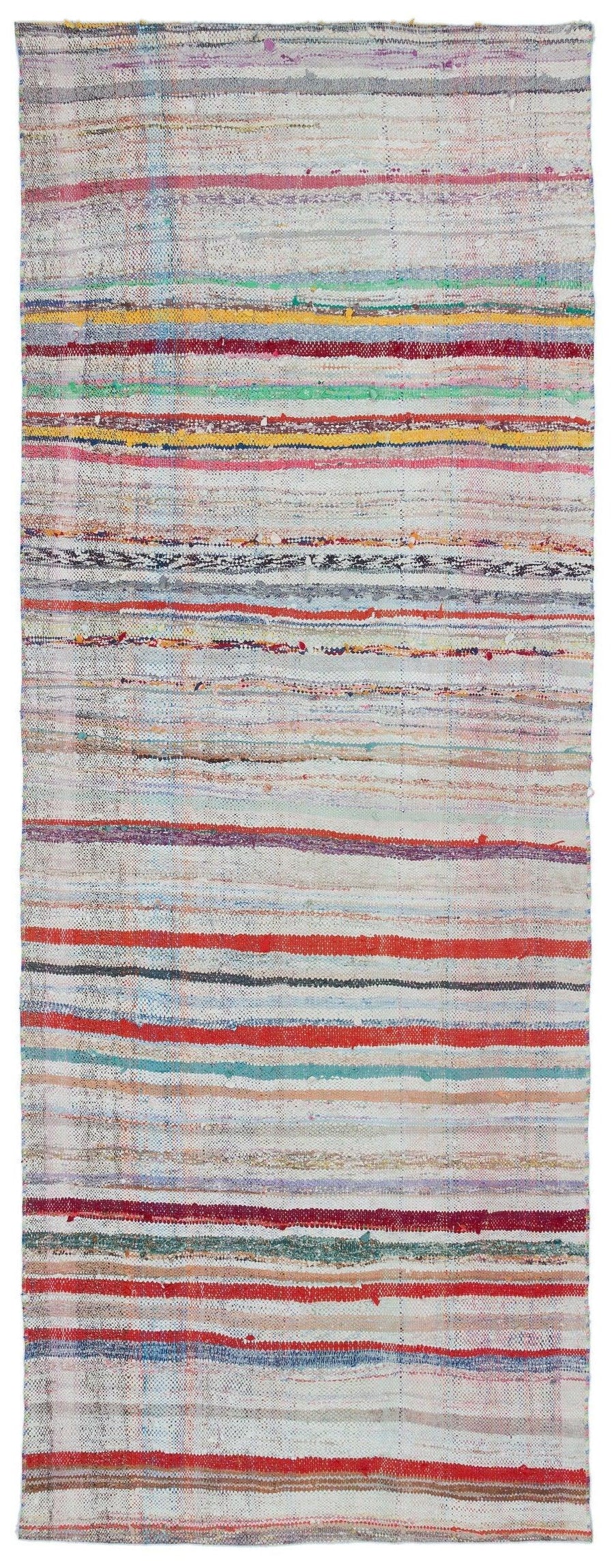 Beyaz El Dokuma Halı Çok Renkli Etnik Çizgili 102x270 cm – Koridor kullanımı