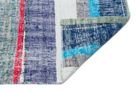 Handgewebter Kelim Läufer Grau & Blau gestreift 100x302 cm